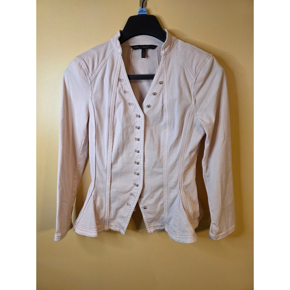 White House Black Market Pink Peplum Military Jacket Size 6 Snap Front Twill